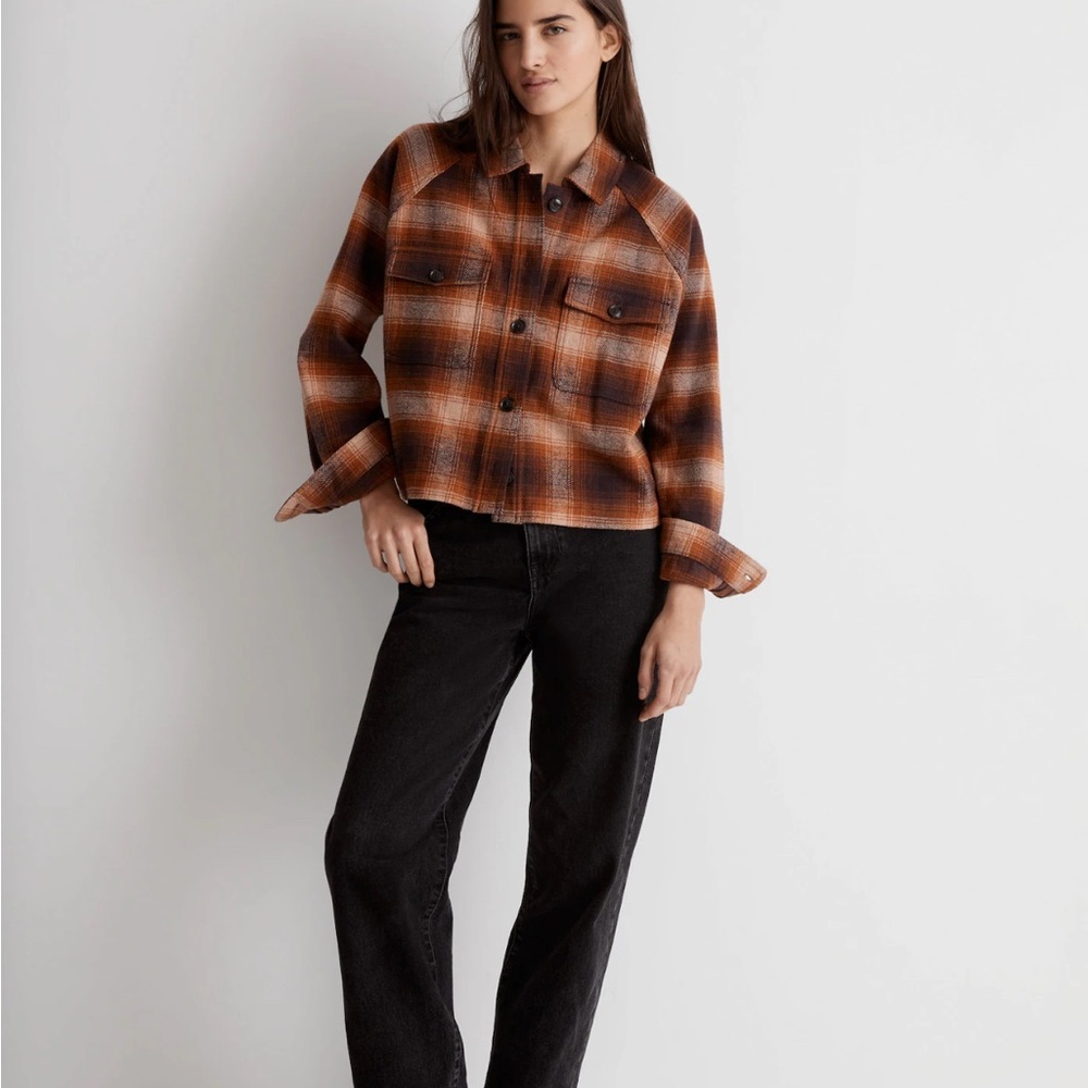 Flannel Crop Shirt-Jacket in Plaid - Picture 8 of 10